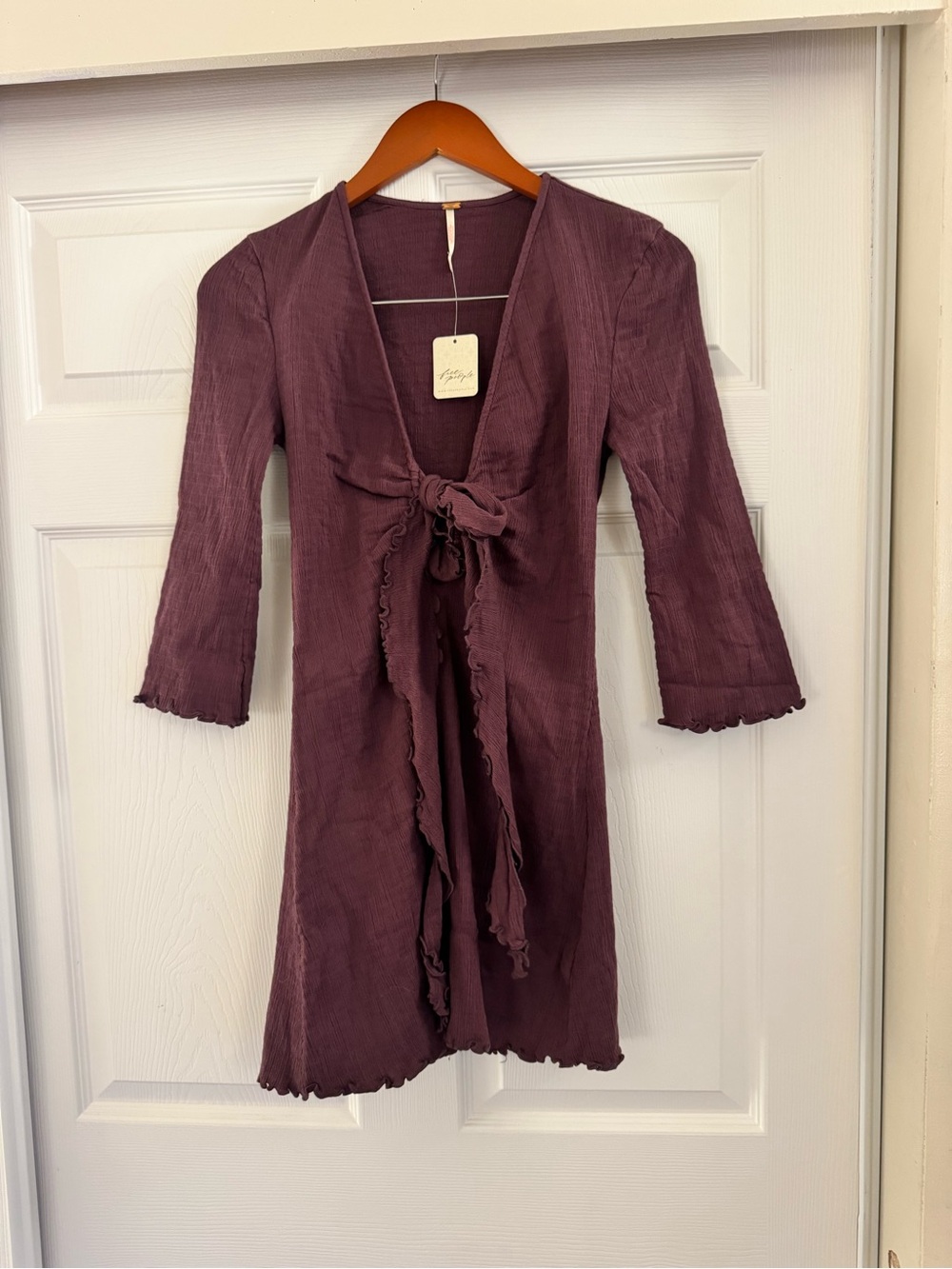 NWT Free People Chocolate Merlot Tie Front Cardigan Top Size S